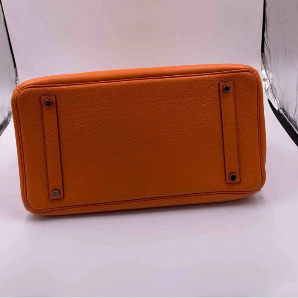 Authentic HERMES Birkin 35 Clemence Leather Orange Palladium hardware - Picture 7 of 15